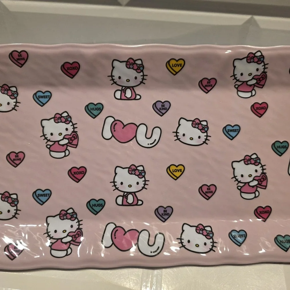HELLO KITTY Pink Hearts Large Melamine Serving Tray BRAND NEW